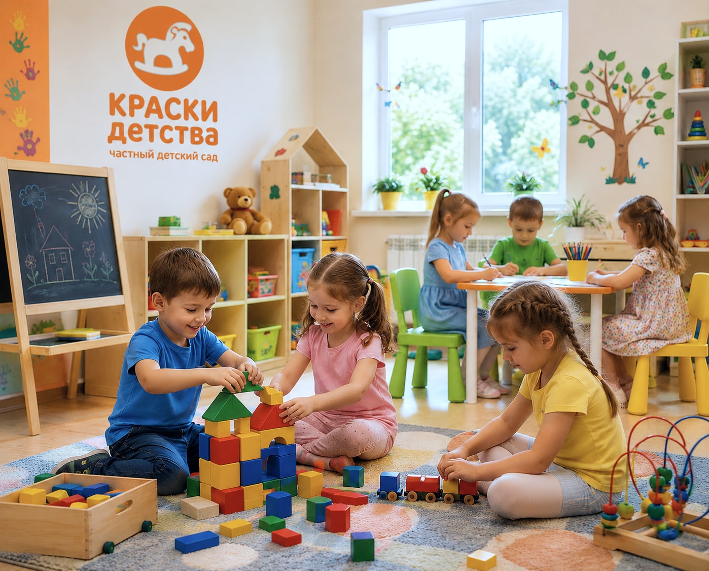 Дети играют в детском саду «Краски детства»